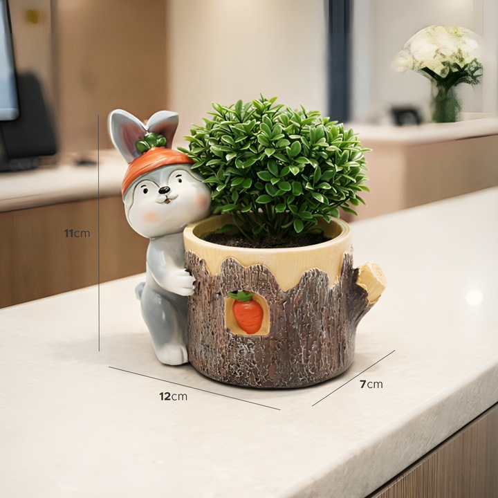 Animal Fruit Harvest Flower Pot Bunny Carrot and Bear Honey Bee Set Polyresin Cute Animal Succulent Planters Decorative Tree Trunk and Honey Pot Vase Desk Flower Pot Pen Pencil Holder Propagator Kit Indoor Outdoor Home Garden Decor