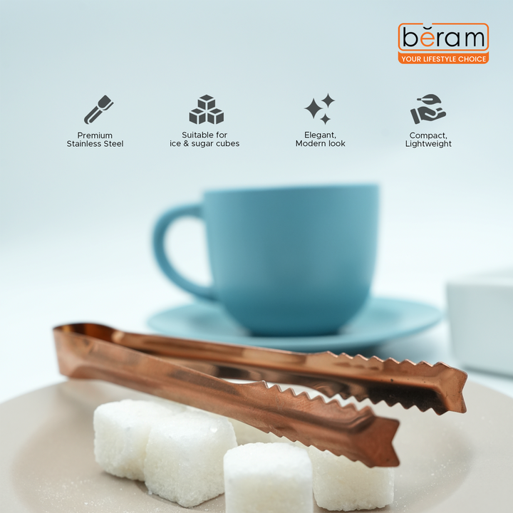 Beram 15+12.5 Sugar Tong Stainless Steel Mini Tongs for Sugar Cubes, Ice, Snacks & Tea Parties – Durable, Rust-Resistant