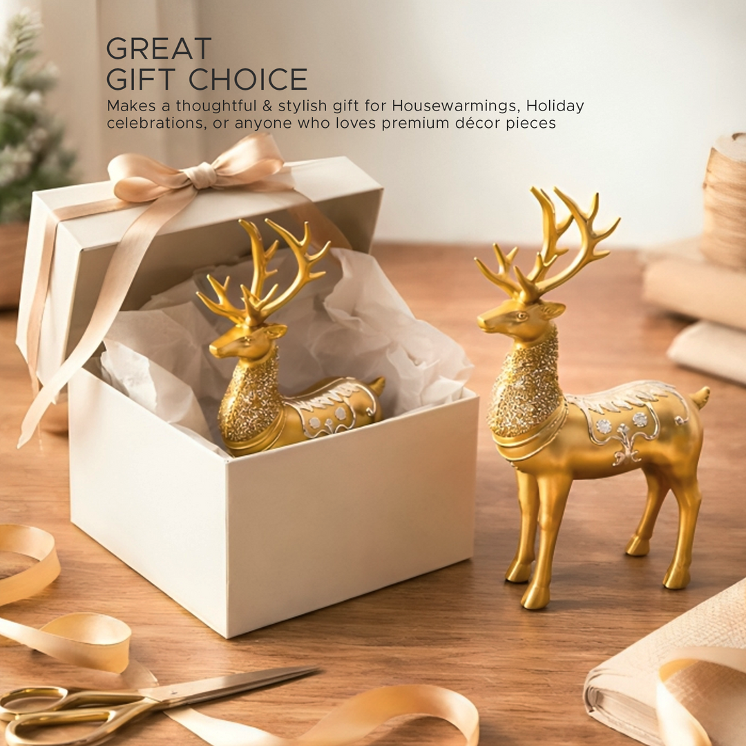 BERAM Majesty Reindeer Large and Small Size Set Luxury Reindeer Figurines with Crystal Accents Premium Christmas Deer Statues for Home Décor Tabletop Centerpiece Holiday Display