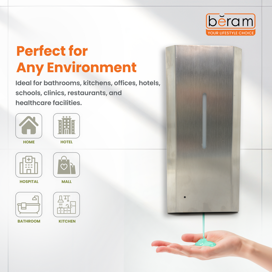 Beram 1000ML Automatic Soap Dispenser Wall Mounted Touchless Hand Sanitizer & Liquid Soap Dispenser Battery Operated Refillable Commercial Dispenser for Bathroom Kitchen Office