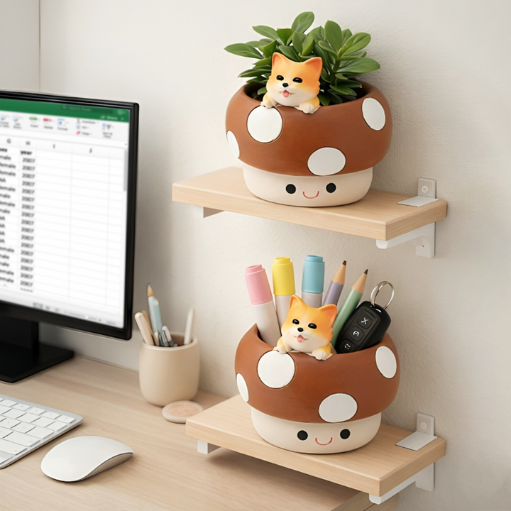 Mushroom Planter Set Panda Sleeping Cat Smiling Cat Cartoon Smiley Polyresin Decorative Flower Pots Cute Animal Succulent Holders with Drainage Hole Indoor Outdoor Home Office Desk Decor Pen Pencil Holder Propagator Kit Gift