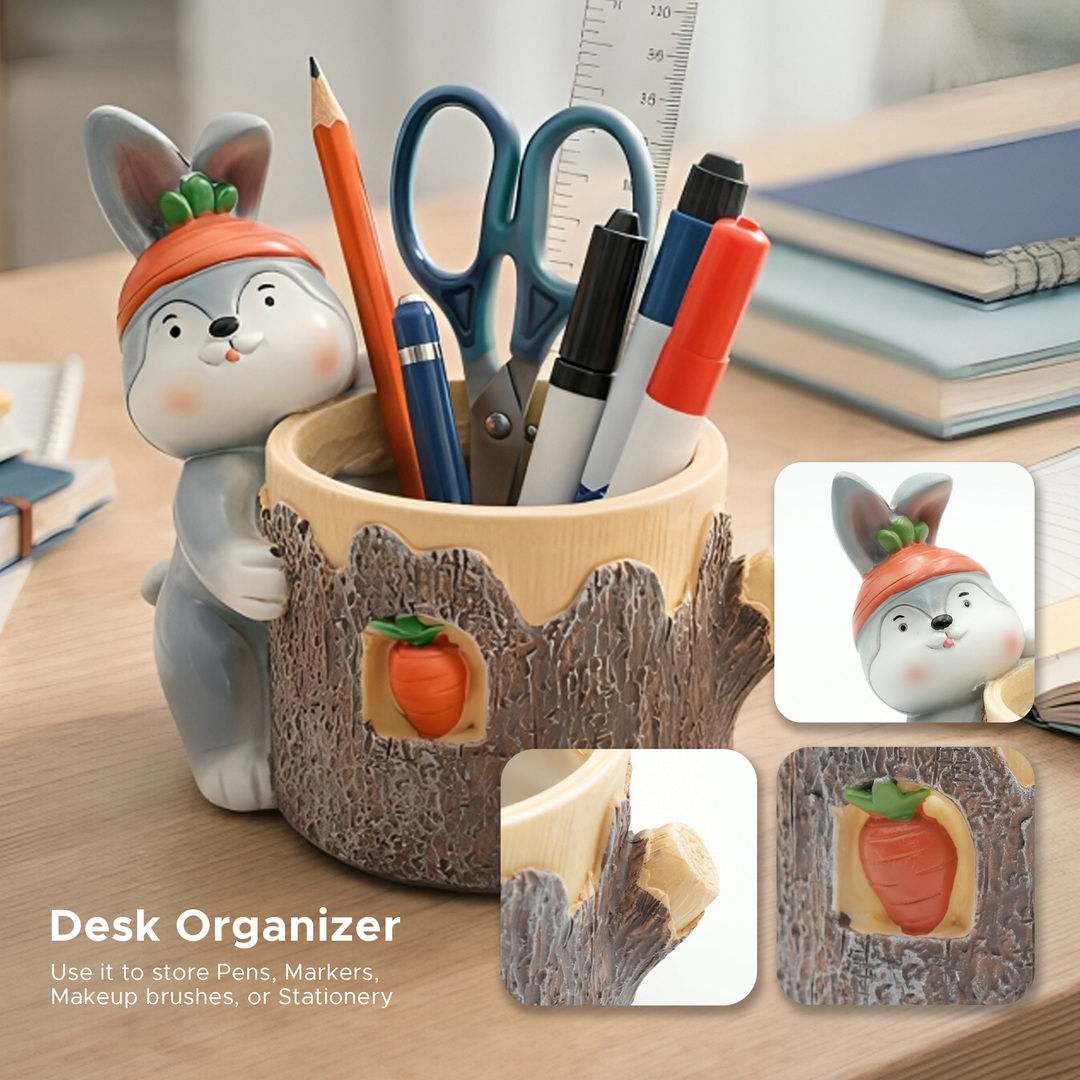 Animal Fruit Harvest Flower Pot Bunny Carrot and Bear Honey Bee Set Polyresin Cute Animal Succulent Planters Decorative Tree Trunk and Honey Pot Vase Desk Flower Pot Pen Pencil Holder Propagator Kit Indoor Outdoor Home Garden Decor