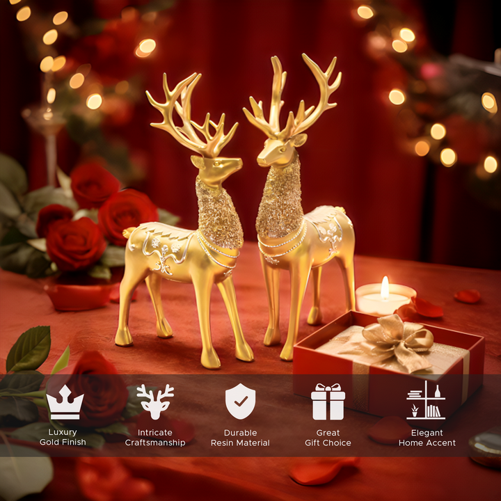 BERAM Majesty Reindeer Large and Small Size Set Luxury Reindeer Figurines with Crystal Accents Premium Christmas Deer Statues for Home Décor Tabletop Centerpiece Holiday Display