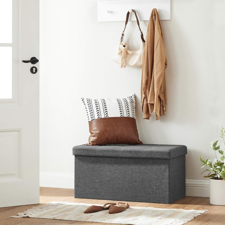 Livarno Foldable Storage Ottoman Bench – Multi-Functional Seat & Organizer Chest with Collapsible Design, Modern Fabric Finish, 96L Capacity – Ideal for Bedroom, Living Room, Hallway – Supports 110kg – Easy Assembly – Dark Grey