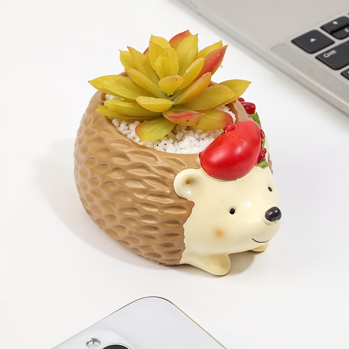 Animal Christmas Flower Pot 4 Pcs Set Rabbit Cat Porcupine Elephant Polyresin Succulent Planter Festive Mini Vase with Santa Hat Gift Box Design Indoor Outdoor Home Office Desk Decor Gift