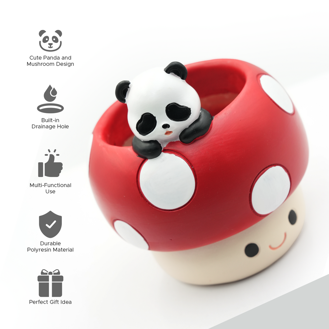 Mushroom Planter Set Panda Sleeping Cat Smiling Cat Cartoon Smiley Polyresin Decorative Flower Pots Cute Animal Succulent Holders with Drainage Hole Indoor Outdoor Home Office Desk Decor Pen Pencil Holder Propagator Kit Gift
