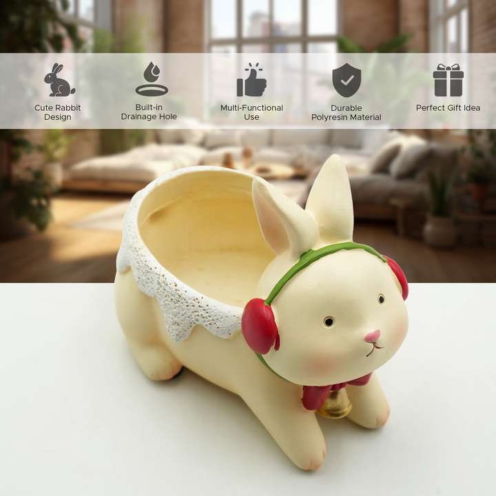 Animal Christmas Flower Pot 4 Pcs Set Rabbit Cat Porcupine Elephant Polyresin Succulent Planter Festive Mini Vase with Santa Hat Gift Box Design Indoor Outdoor Home Office Desk Decor Gift