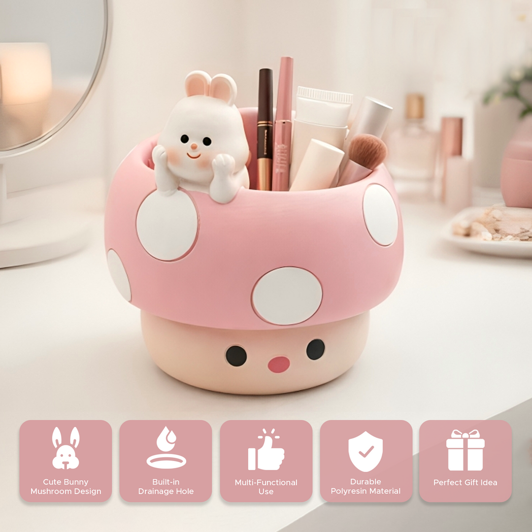 Mushroom Planter Set Panda Sleeping Cat Smiling Cat Cartoon Smiley Polyresin Decorative Flower Pots Cute Animal Succulent Holders with Drainage Hole Indoor Outdoor Home Office Desk Decor Pen Pencil Holder Propagator Kit Gift
