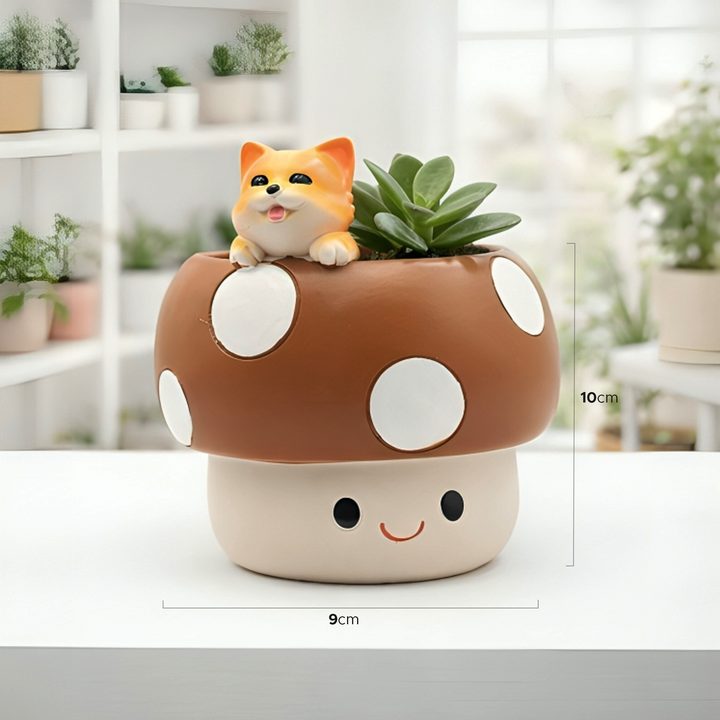 Mushroom Planter Set Panda Sleeping Cat Smiling Cat Cartoon Smiley Polyresin Decorative Flower Pots Cute Animal Succulent Holders with Drainage Hole Indoor Outdoor Home Office Desk Decor Pen Pencil Holder Propagator Kit Gift