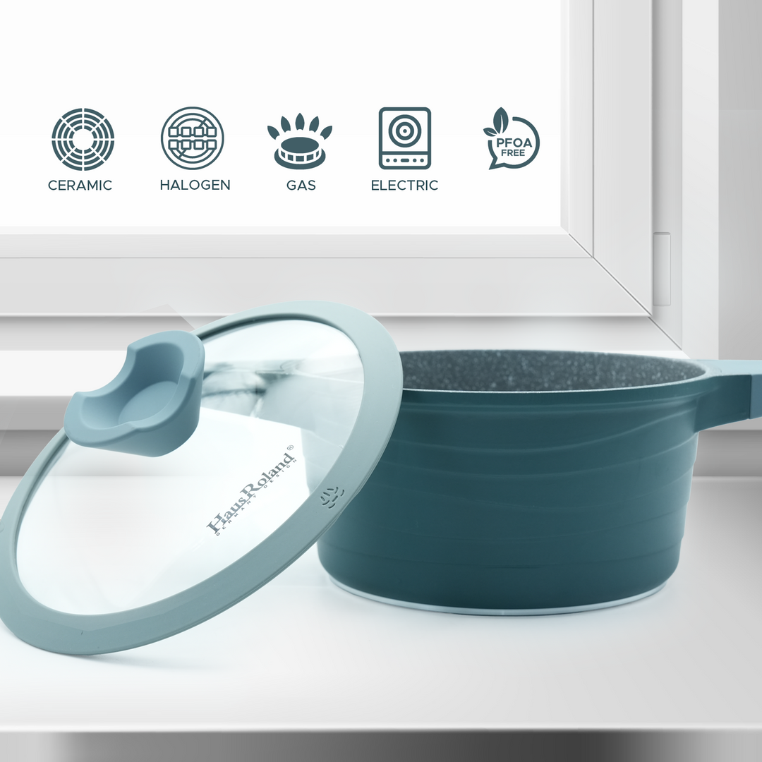 Haus Roland 14Pcs Green Granite Nonstick Cookware Set with Lids Die-Cast Aluminum Induction & Oven Safe PFOA/PTFE-Free Kitchen Utensil Durable Scratch-safe Pots & Pans for Cooking