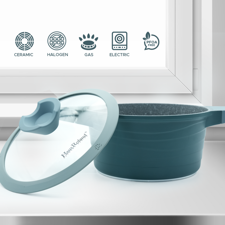 Haus Roland 14Pcs Green Granite Nonstick Cookware Set with Lids Die-Cast Aluminum Induction & Oven Safe PFOA/PTFE-Free Kitchen Utensil Durable Scratch-safe Pots & Pans for Cooking