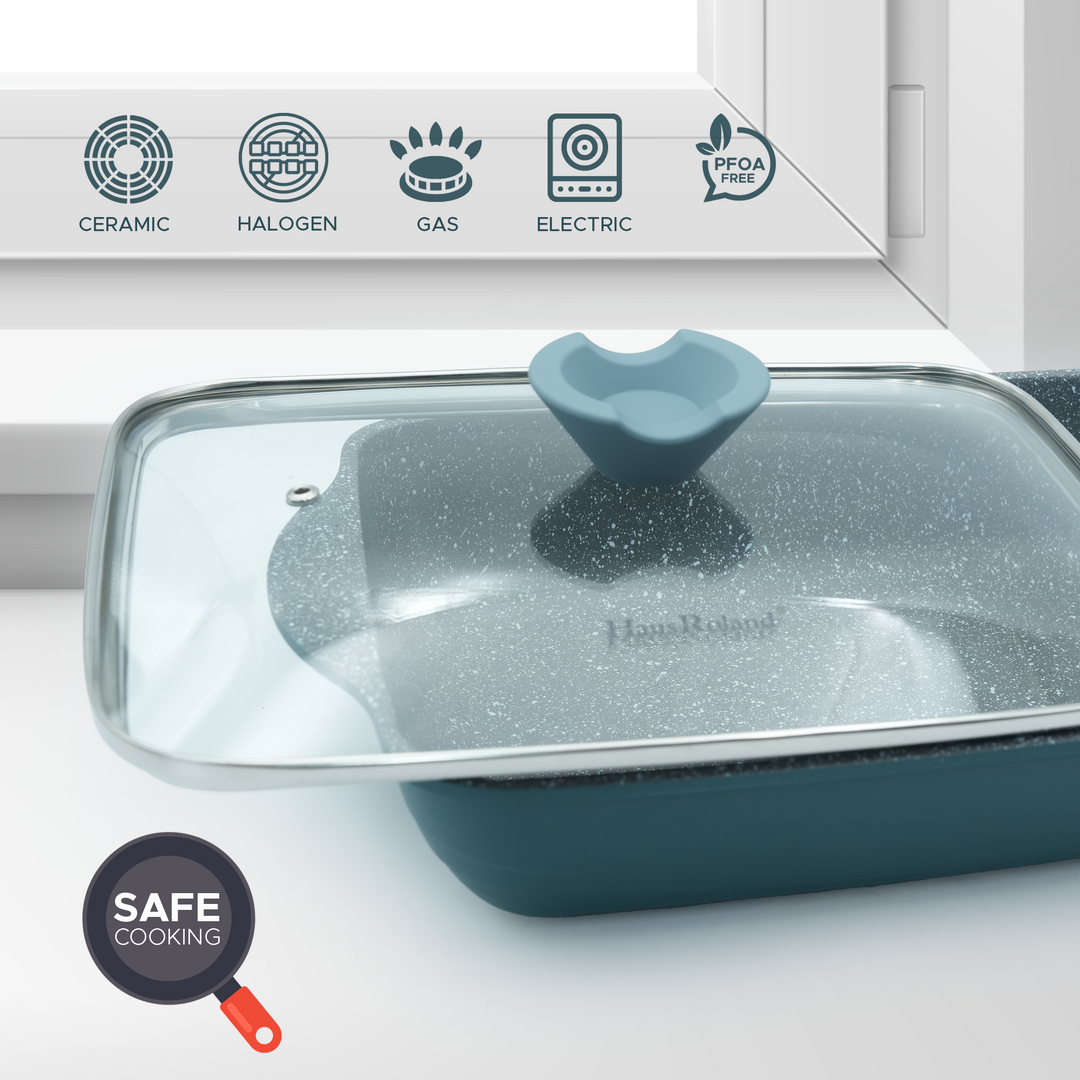 Haus Roland 14Pcs Green Granite Nonstick Cookware Set with Lids Die-Cast Aluminum Induction & Oven Safe PFOA/PTFE-Free Kitchen Utensil Durable Scratch-safe Pots & Pans for Cooking