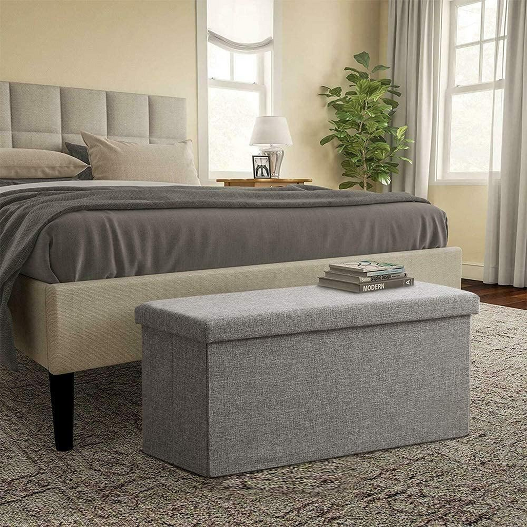 Livarno Foldable Storage Ottoman Bench – Multi-Functional Seat & Organizer Chest with Collapsible Design, Modern Fabric Finish, 96L Capacity – Ideal for Bedroom, Living Room, Hallway – Supports 110kg – Easy Assembly – Dark Grey