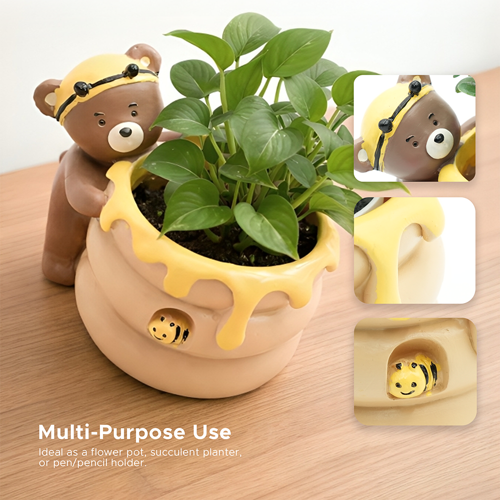 Animal Fruit Harvest Flower Pot Bunny Carrot and Bear Honey Bee Set Polyresin Cute Animal Succulent Planters Decorative Tree Trunk and Honey Pot Vase Desk Flower Pot Pen Pencil Holder Propagator Kit Indoor Outdoor Home Garden Decor