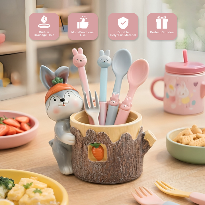 Animal Fruit Harvest Flower Pot Bunny Carrot and Bear Honey Bee Set Polyresin Cute Animal Succulent Planters Decorative Tree Trunk and Honey Pot Vase Desk Flower Pot Pen Pencil Holder Propagator Kit Indoor Outdoor Home Garden Decor