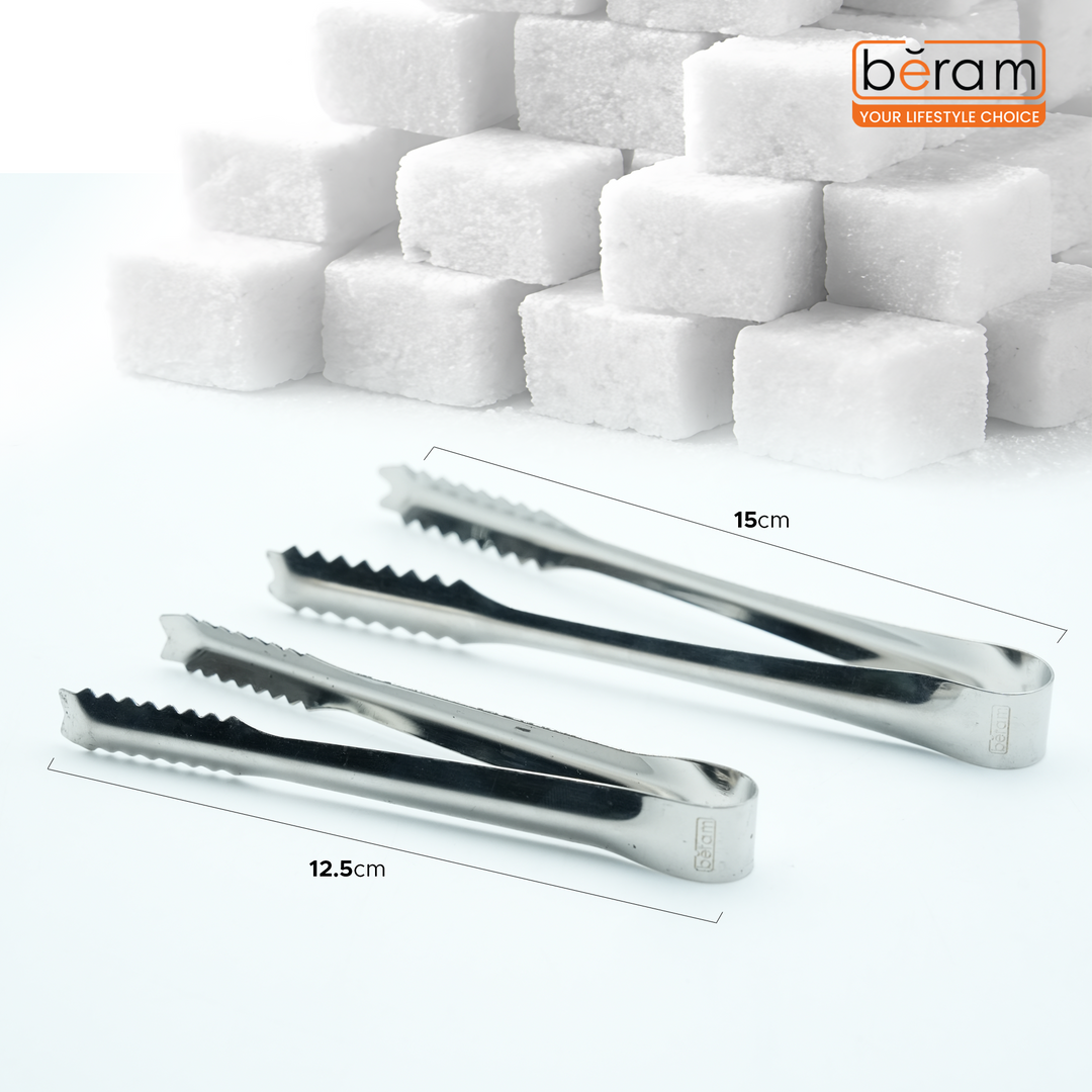 Beram 15+12.5 Sugar Tong Stainless Steel Mini Tongs for Sugar Cubes, Ice, Snacks & Tea Parties – Durable, Rust-Resistant