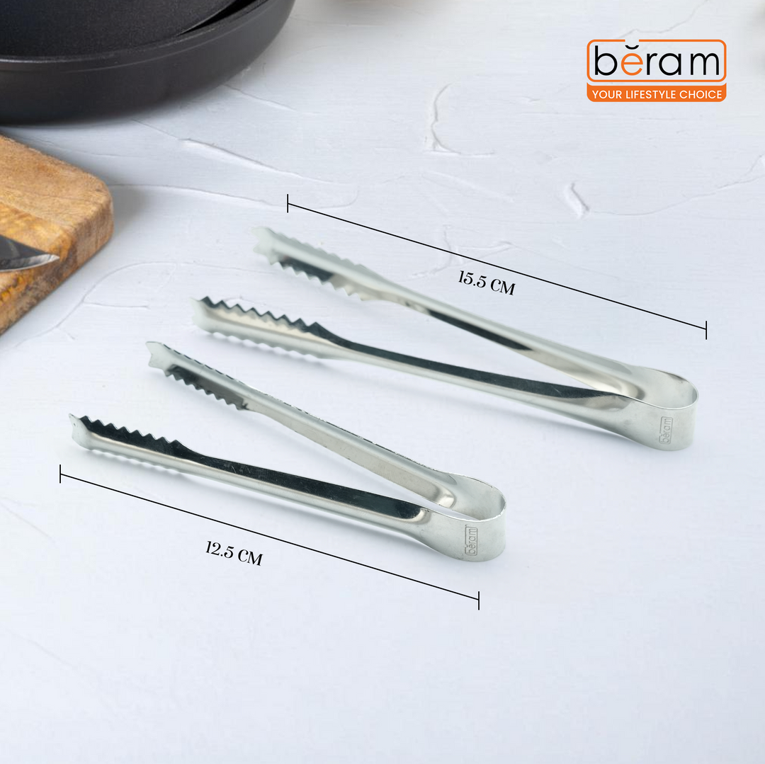 Beram 15+12.5 Sugar Tong Stainless Steel Mini Tongs for Sugar Cubes, Ice, Snacks & Tea Parties – Durable, Rust-Resistant