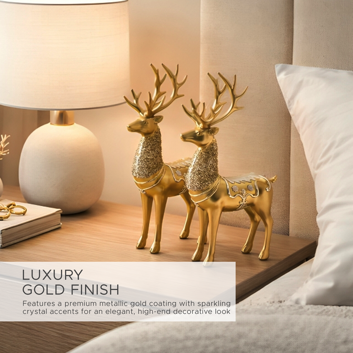 BERAM Majesty Reindeer Large and Small Size Set Luxury Reindeer Figurines with Crystal Accents Premium Christmas Deer Statues for Home Décor Tabletop Centerpiece Holiday Display