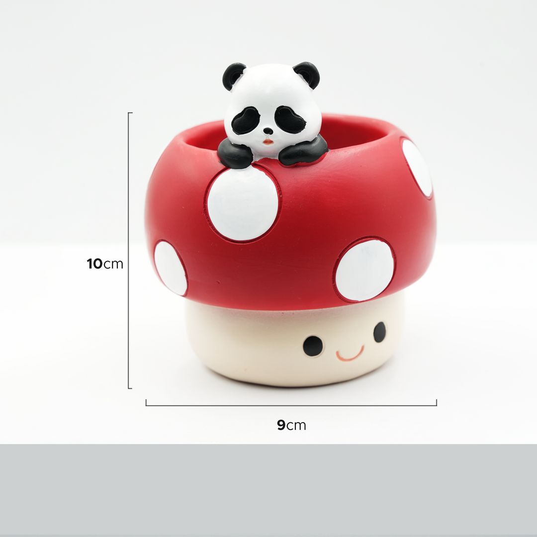 Mushroom Planter Set Panda Sleeping Cat Smiling Cat Cartoon Smiley Polyresin Decorative Flower Pots Cute Animal Succulent Holders with Drainage Hole Indoor Outdoor Home Office Desk Decor Pen Pencil Holder Propagator Kit Gift