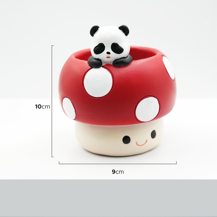 Mushroom Planter Set Panda Sleeping Cat Smiling Cat Cartoon Smiley Polyresin Decorative Flower Pots Cute Animal Succulent Holders with Drainage Hole Indoor Outdoor Home Office Desk Decor Pen Pencil Holder Propagator Kit Gift