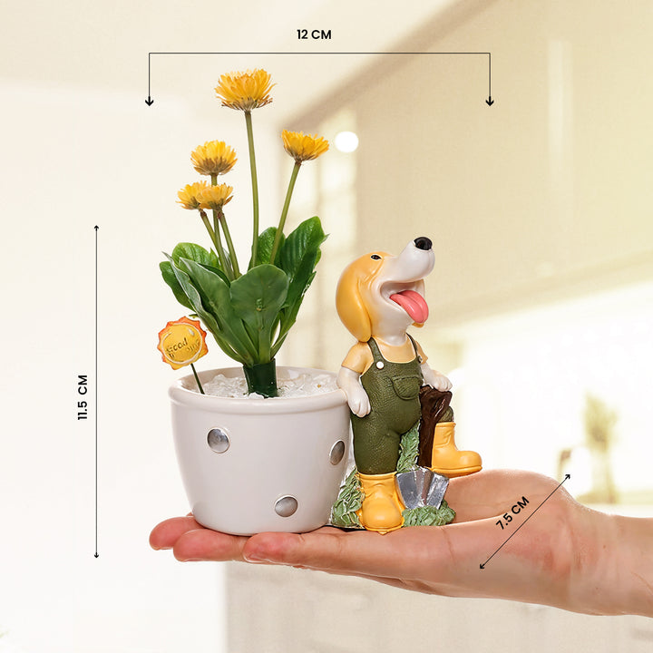 Little Gardener Set Rabbit Bunny Puppy Planter Polyresin Decorative Flower Pot Cute Animal Succulent Planter Cart Design Indoor Outdoor Garden Table Home Office Decor Propagator Kit Gift Set