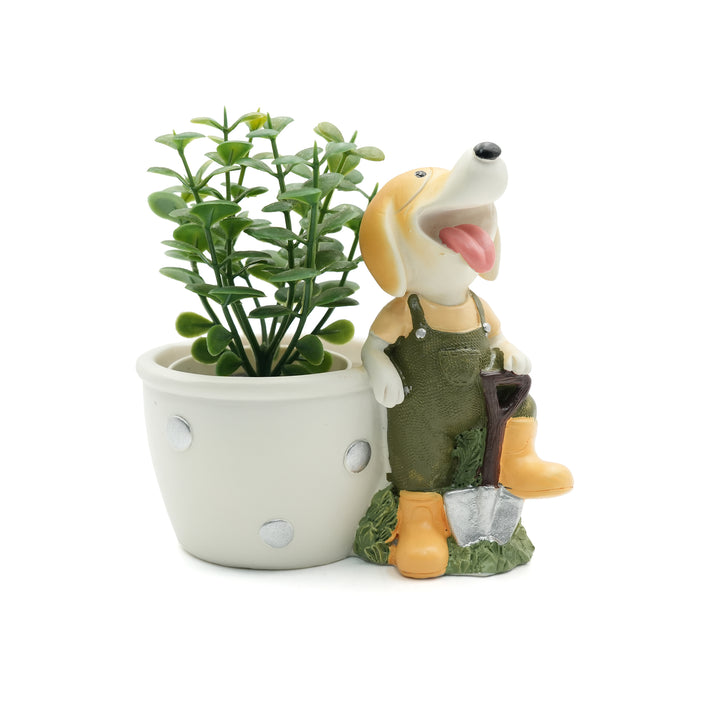 Little Gardener Set Rabbit Bunny Puppy Planter Polyresin Decorative Flower Pot Cute Animal Succulent Planter Cart Design Indoor Outdoor Garden Table Home Office Decor Propagator Kit Gift Set