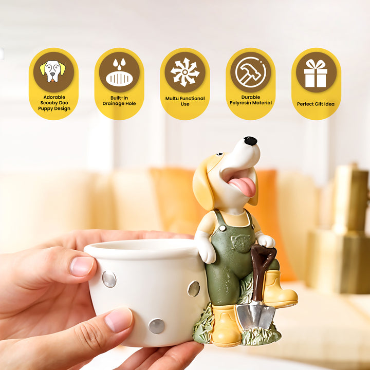 Little Gardener Set Rabbit Bunny Puppy Planter Polyresin Decorative Flower Pot Cute Animal Succulent Planter Cart Design Indoor Outdoor Garden Table Home Office Decor Propagator Kit Gift Set