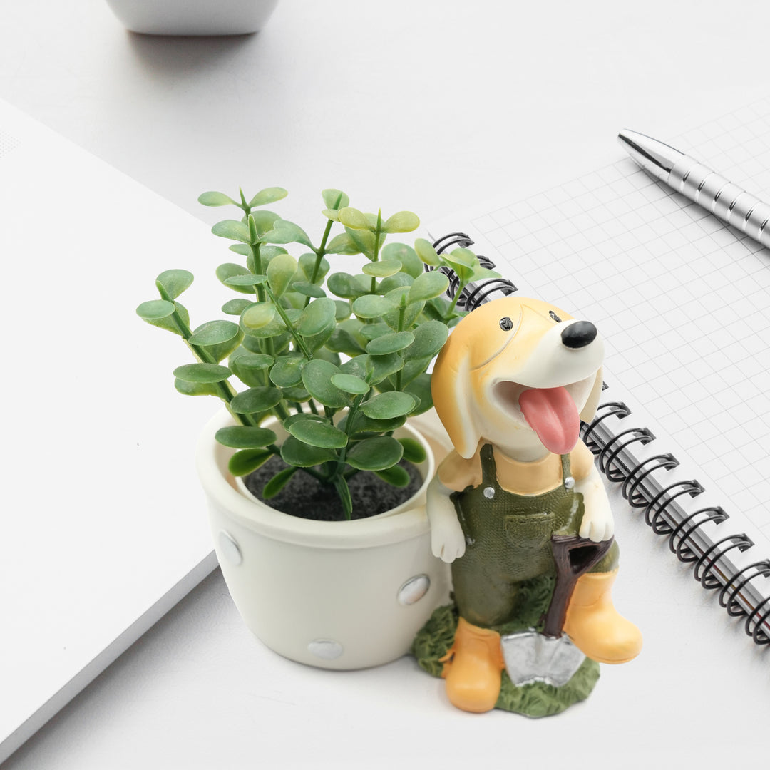 Little Gardener Set Rabbit Bunny Puppy Planter Polyresin Decorative Flower Pot Cute Animal Succulent Planter Cart Design Indoor Outdoor Garden Table Home Office Decor Propagator Kit Gift Set