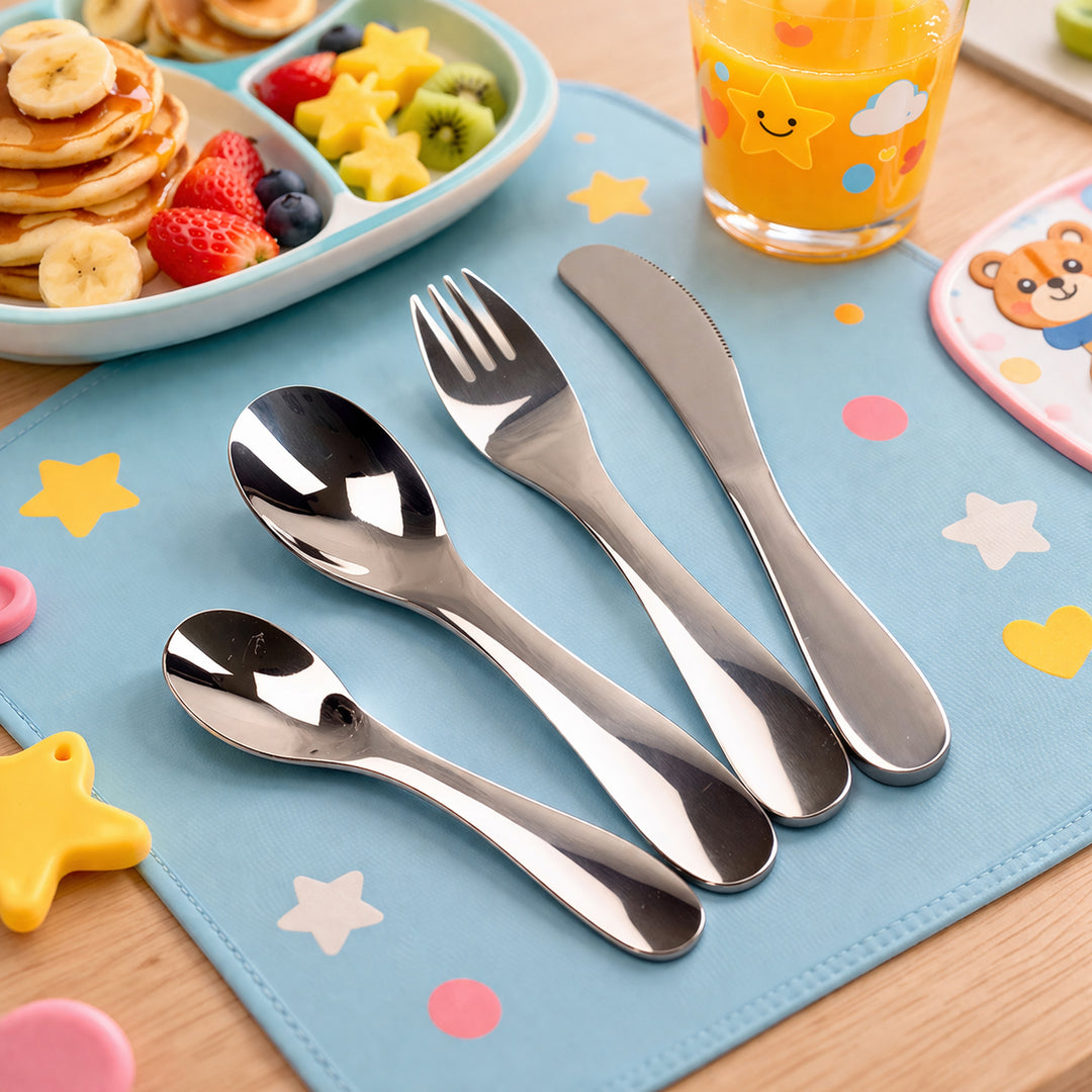 BERAM Tiny Bite Children’s Cutlery Set 18/10 Stainless Steel Flatware with Elegant Handles – Perfect Toddler Tableware