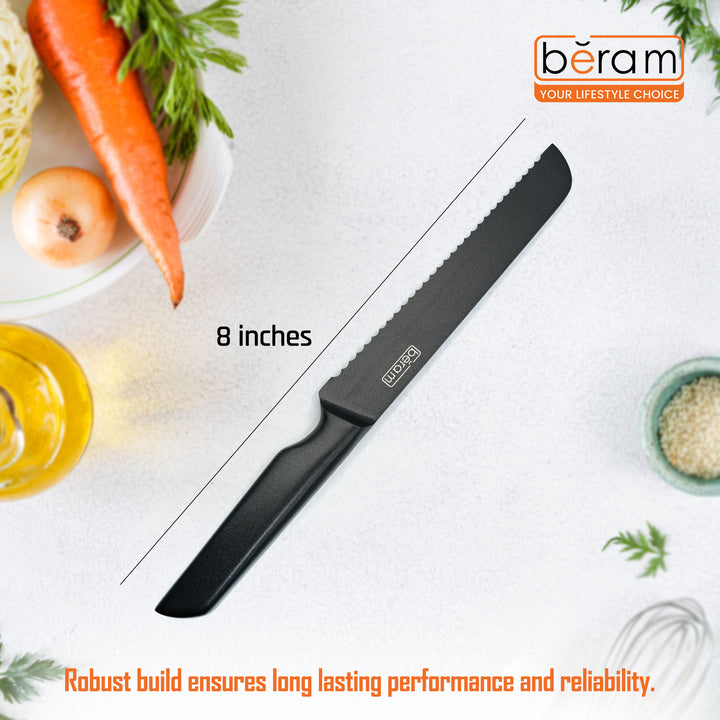 BERAM 8 Inch Bread Knife Titanium Black Coated 3CR13 Premium Stainless Steel Serrated Blade with SS430 Handle Sleek Durable Slicer for Bread  Baked Goods Crusty Loaves