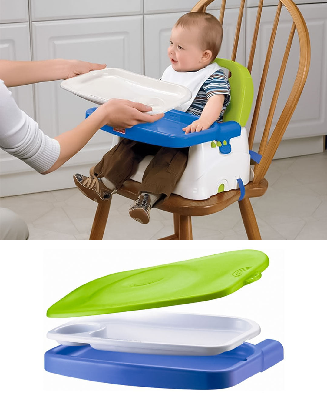 Portable Baby Dining Chair with Snap-On Tray Lid – Foldable Booster Seat for Feeding & Travel – Dishwasher-Safe Tray & Lid – Lightweight, Compact & Safe – Adjustable Seat with Safety Straps – Supports Up to 45 lbs – Ideal for Infants & Toddlers