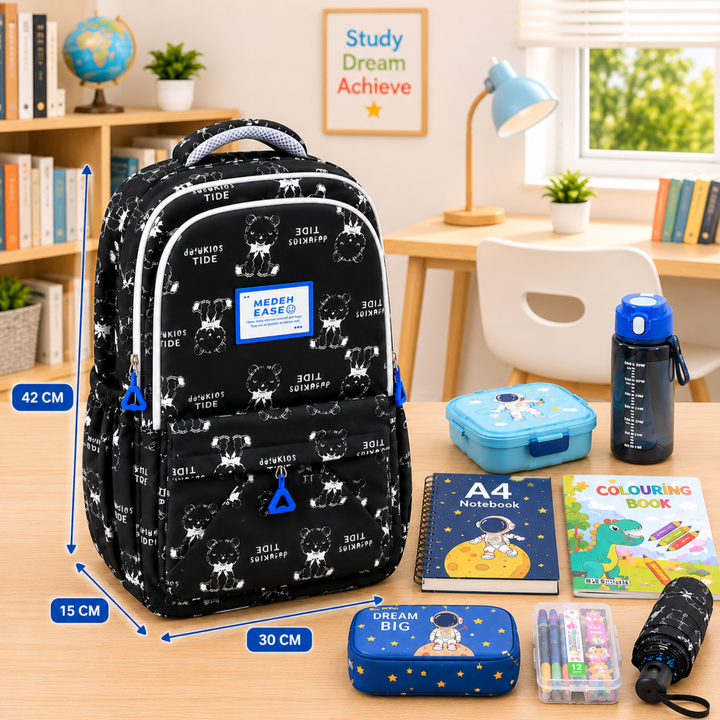 17 Inch Bear Bliss School Backpack Lightweight Multi-Pocket Bookbag with Large Capacity Polyester Adjustable Padded Shoulder Straps Everyday Backpack for School Travel Study Outdoor Use