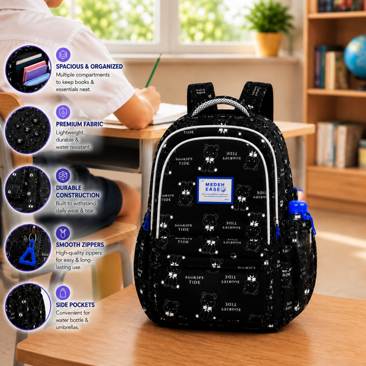 17 Inch Bear Bliss School Backpack Lightweight Multi-Pocket Bookbag with Large Capacity Polyester Adjustable Padded Shoulder Straps Everyday Backpack for School Travel Study Outdoor Use