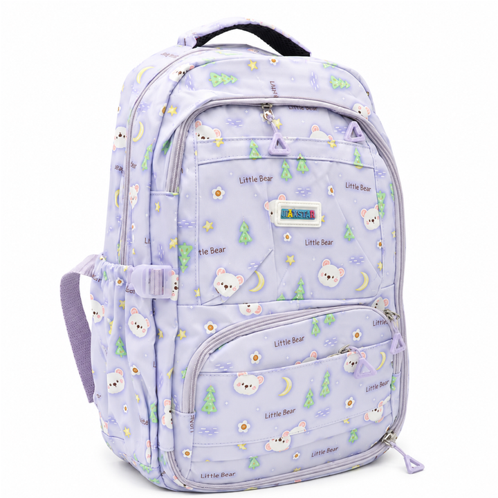 Bear Bloom School Backpack, Cute Bear Print Large Capacity Student Backpack with Multiple Compartments, Lightweight Book Bag with Side Pockets for School, Travel, Tuition & Daily Use