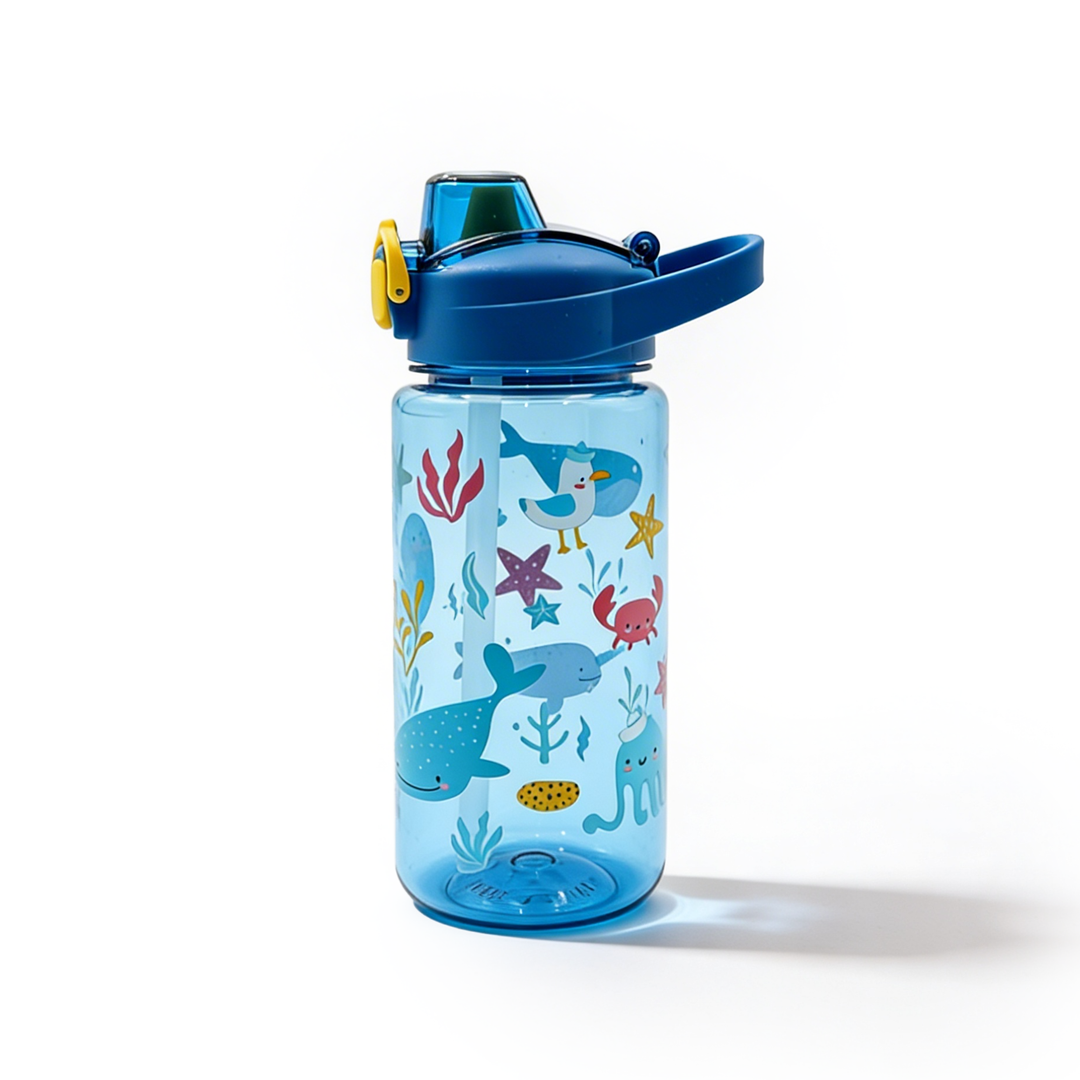 Beram Kids Plastic Water Bottle 600ml – BPA Free Leak Proof Drinking Bottle with Flip Lock Lid  Cute Cartoon Design Lightweight School Water Bottle for Boys & Girls