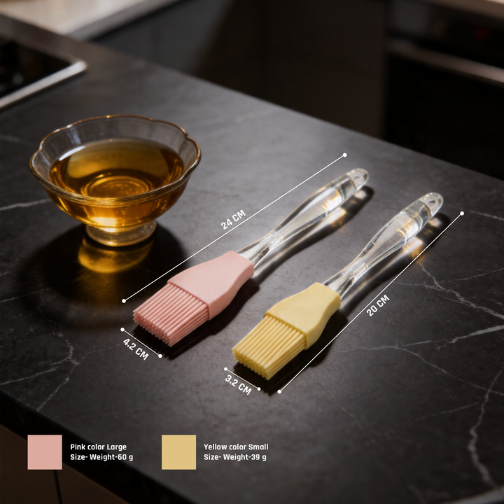 Silicone Pastry Brushes, 2-Piece Set 100% Platinum Silicone Heat Resistant up to 250°C Oil Brush for Grill Heat-Resistant Odorless & Dishwasher Safe Removable Heads with Transparent Handles