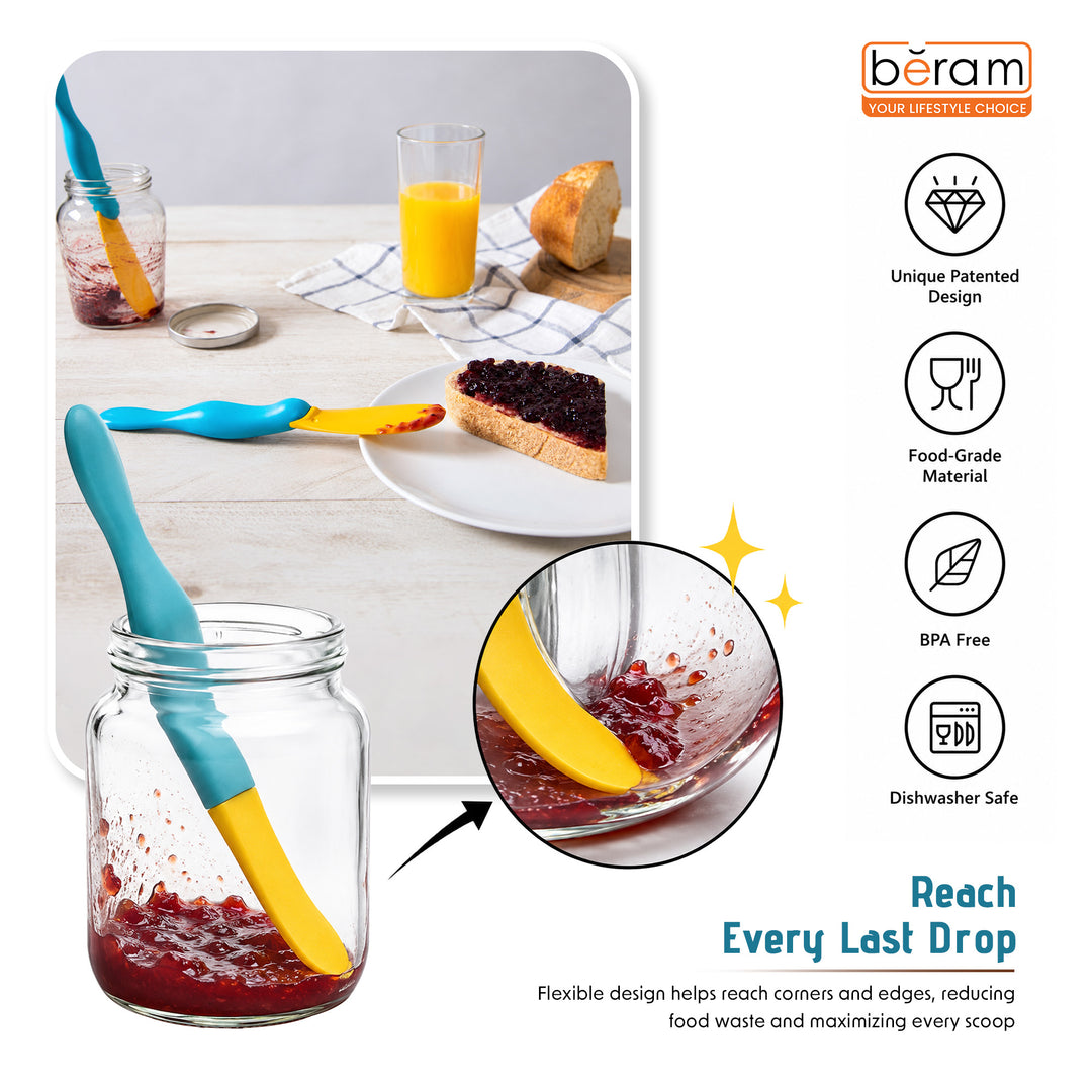 BERAM Jar Spatula Silicone Scooper Multi-functional Jam Spatula with Soft Rubber Scraper Splatypus Design Food-Grade Heat Resistant Non-Stick Dishwasher Safe Flexible Kitchen Tool for Daily Use