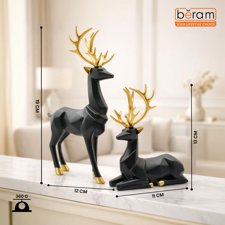 BERAM Majesty Reindeer Large and Small Size Set Luxury Reindeer Figurines with Crystal Accents Premium Christmas Deer Statues for Home Décor Tabletop Centerpiece Holiday Display