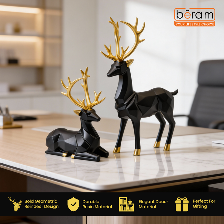 BERAM Majesty Reindeer Large and Small Size Set Luxury Reindeer Figurines with Crystal Accents Premium Christmas Deer Statues for Home Décor Tabletop Centerpiece Holiday Display