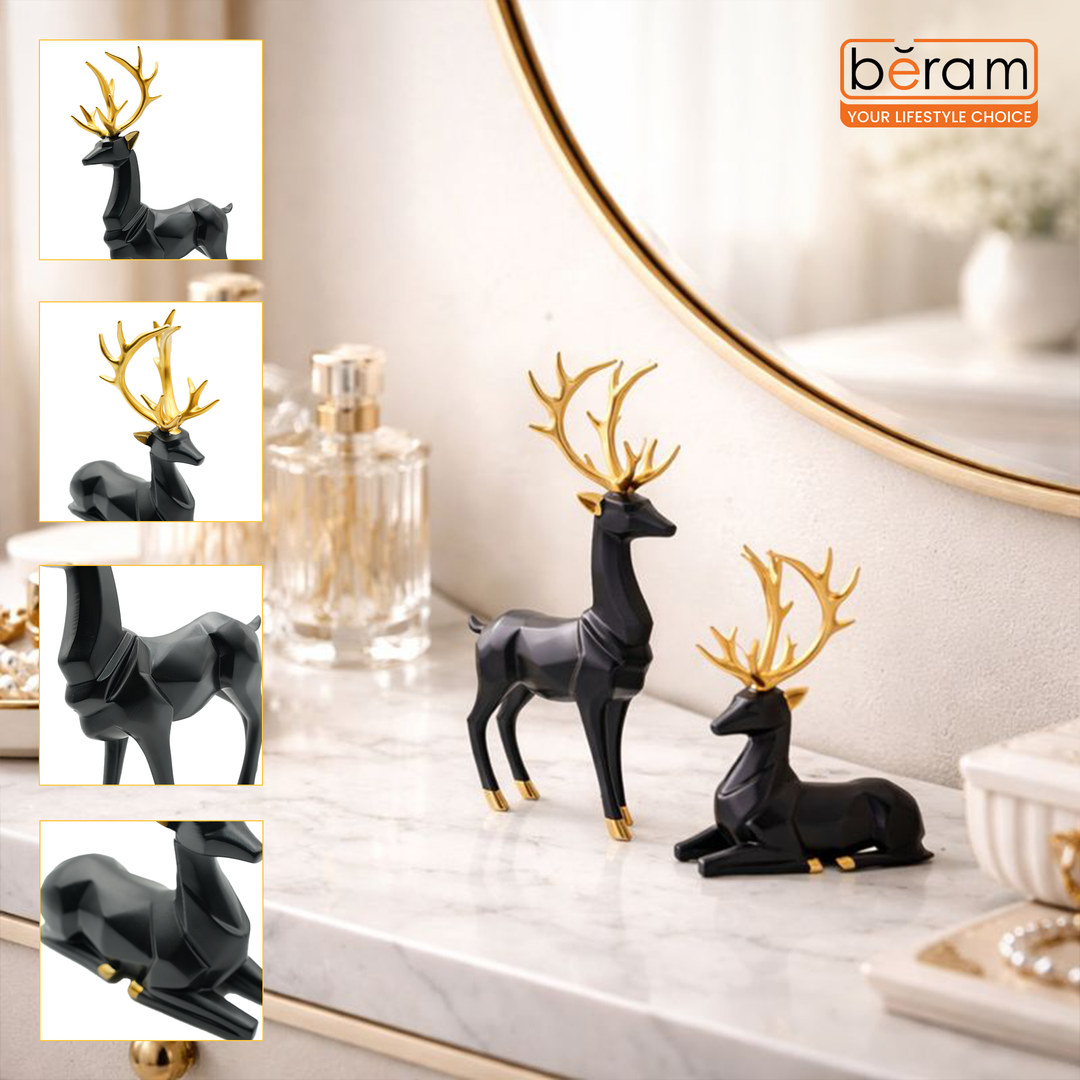 BERAM Majesty Reindeer Large and Small Size Set Luxury Reindeer Figurines with Crystal Accents Premium Christmas Deer Statues for Home Décor Tabletop Centerpiece Holiday Display