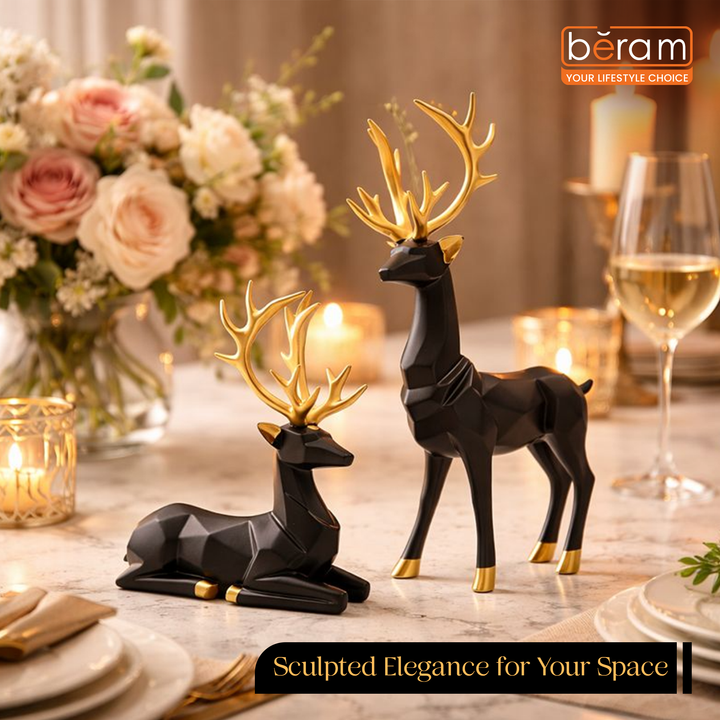 BERAM Majesty Reindeer Large and Small Size Set Luxury Reindeer Figurines with Crystal Accents Premium Christmas Deer Statues for Home Décor Tabletop Centerpiece Holiday Display