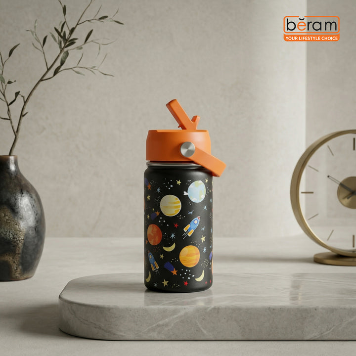 Beram Stainless Steel Thermal Water Bottle 12oz 500ml Smart Water Bottle Aqua Flask Travel Flask for Hot Water Thermos Flask Harmonica Bottle