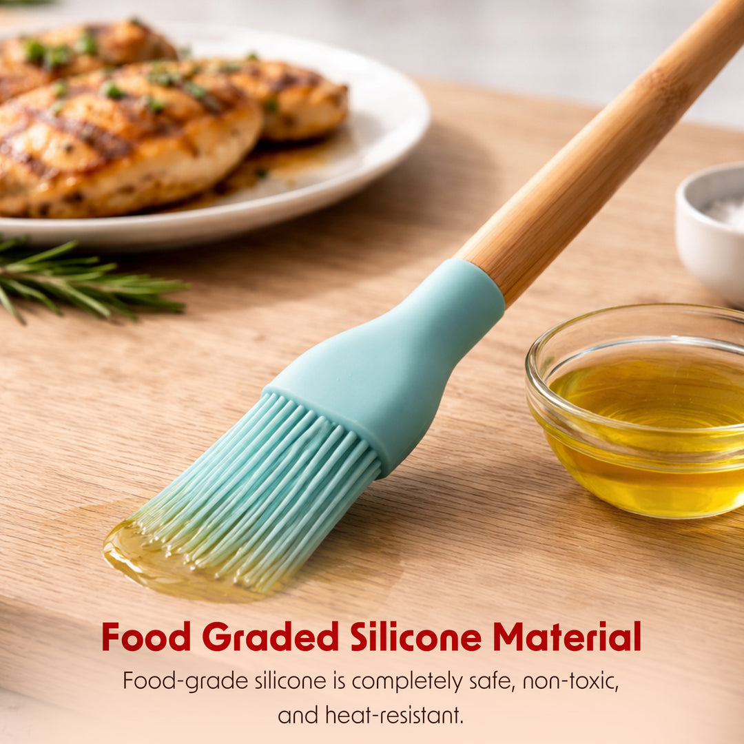 Silicone Basting Brush With Anti-Slip Wooden Handles Grill Accessories, Heat ResistantHeat Resistant up to 250°C BPA-Free Non-Scratch Dishwasher Safe Ideal for Grilling Baking & Cooking - Blue