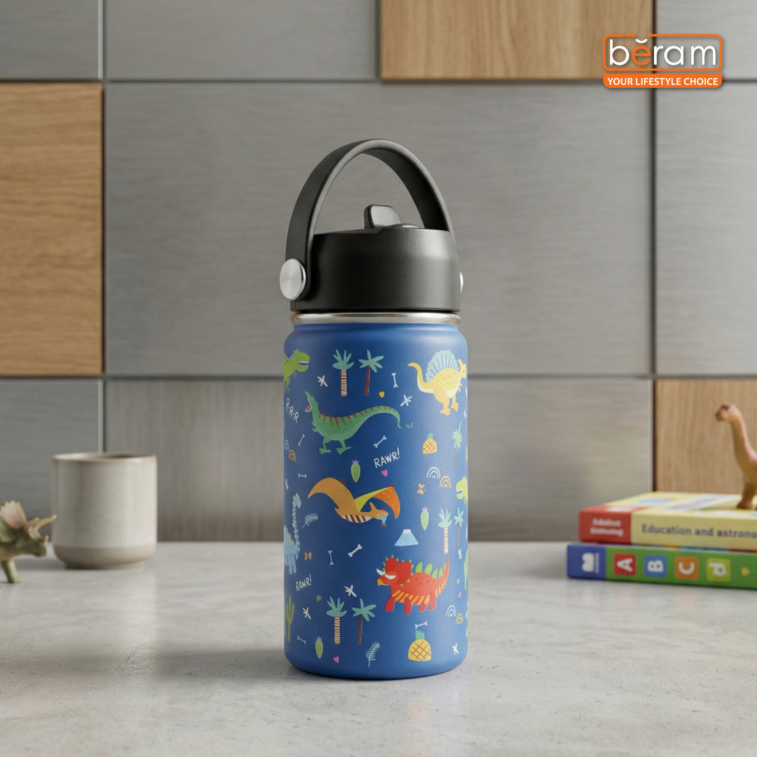 Beram Stainless Steel Thermal Water Bottle 12oz 500ml Smart Water Bottle Aqua Flask Travel Flask for Hot Water Thermos Flask Harmonica Bottle