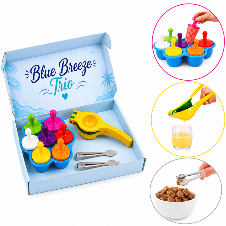 BERAM Mint Chill Combo – Green 7 Cavity Silicone Popsicle Mold with Reusable Sticks, Premium Manual Lemon Squeezer & 2PCS Stainless Steel Sugar Tongs | BPA Free DIY Ice Pop, Citrus Juicer & Dessert Serving Set