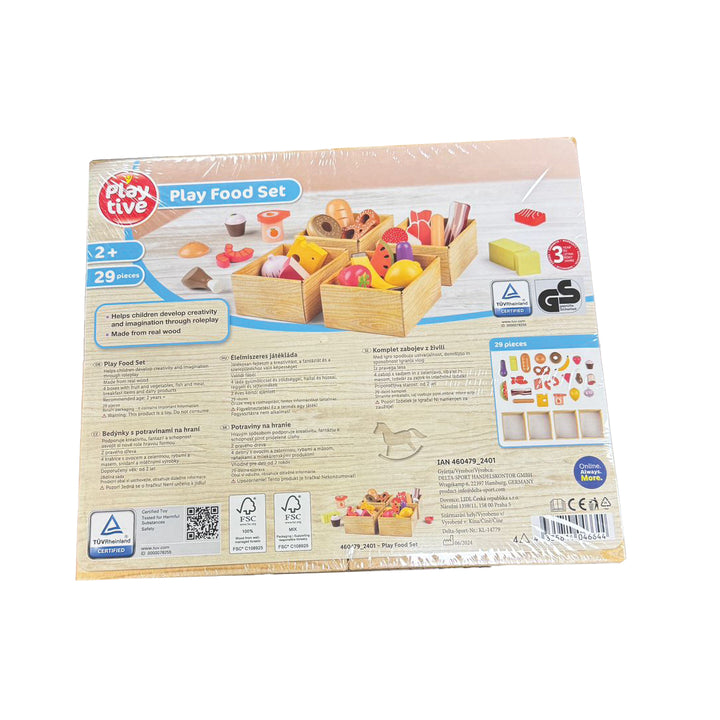Playtive 29-Piece Wooden Food Set for Kids – Pretend Play Grocery Toy  Includes Fruits, Vegetables, Meat & Bakeries – Inspired Educational Toy for Toddlers, Durable & Safe Wood – Ages 2+