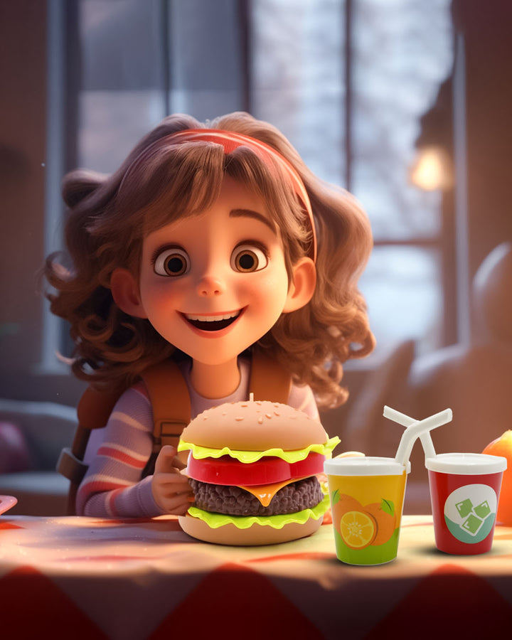 Playtive Burger Play Set – 100% Kid-Safe Pretend Food Toy for Ages 2+, 29pc – Includes Buns, Patty, Lettuce, Cheese, Tomato & Accessories – Encourages Imaginative Role Play, Motor Skills & Social Interaction – Durable Wooden Kitchen Play Food Set