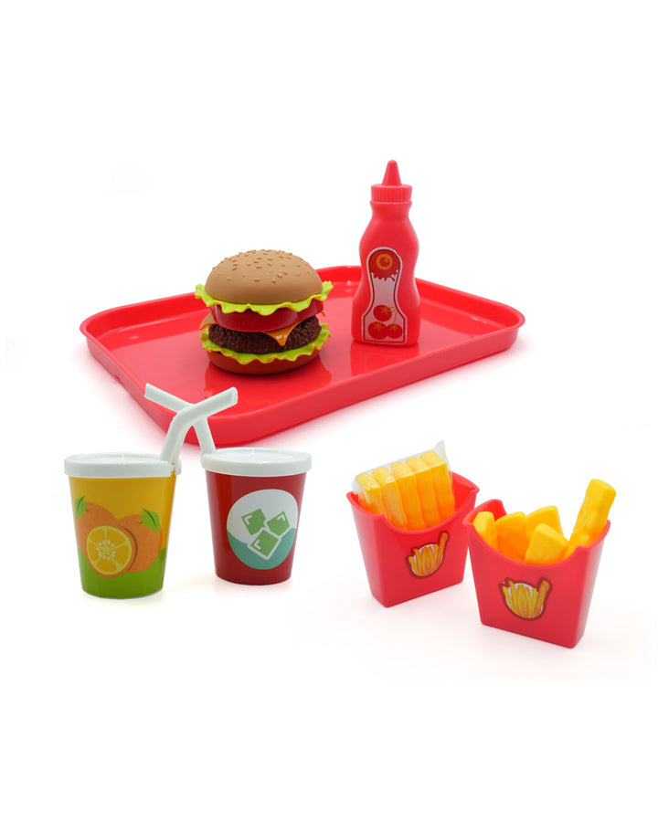 Playtive Burger Play Set – 100% Kid-Safe Pretend Food Toy for Ages 2+, 29pc – Includes Buns, Patty, Lettuce, Cheese, Tomato & Accessories – Encourages Imaginative Role Play, Motor Skills & Social Interaction – Durable Wooden Kitchen Play Food Set
