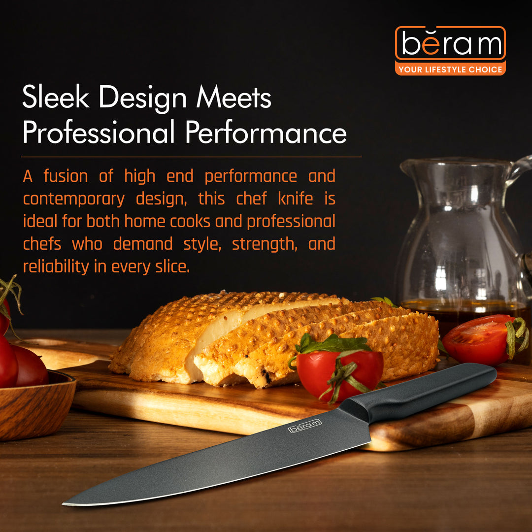 BERAM 8 Inch Chef Knife Titanium Black Coated With Stainless Steel 430 Handle3CR13Stainless Steel Blade Professional Kitchen Knife for Precision Chopping Slicing and Mincing Stylish Durable