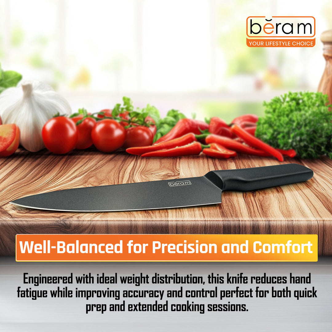 BERAM 8 Inch Chef Knife Titanium Black Coated With Stainless Steel 430 Handle3CR13Stainless Steel Blade Professional Kitchen Knife for Precision Chopping Slicing and Mincing Stylish Durable